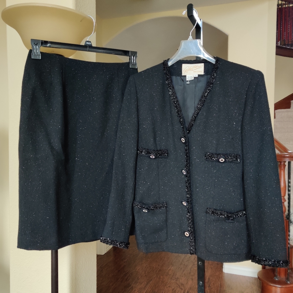 Rickie Freeman Embellished 2pc Black Skirt Suit